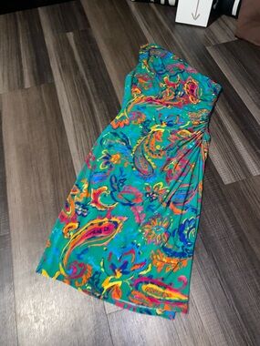 Ralph Lauren One-Shoulder Teal Multicolor Paisley Sundress